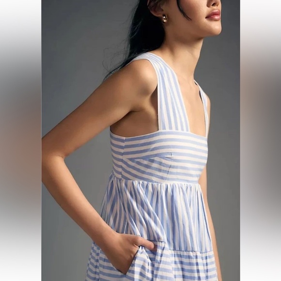 Anthropologie The Helena Square Neck Babydoll Midi Dress Sz LP - Picture 2 of 9